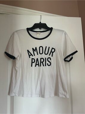 H&M White Ringer Tee with Black Trim - AMOUR PARIS Graphic
